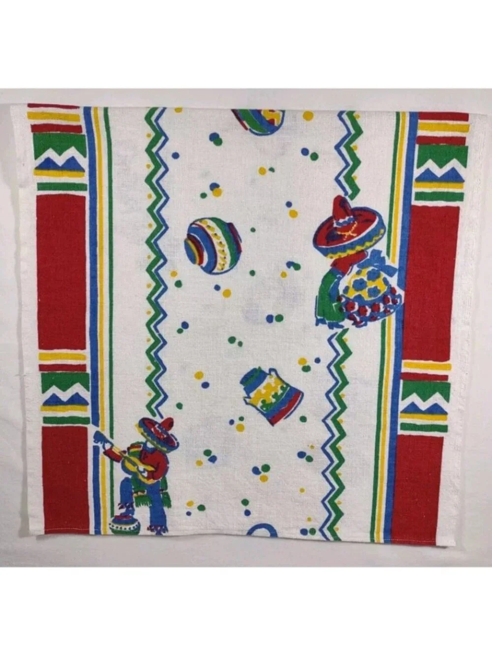 Vtg Mexican theme print siesta pottery SUPER BRIGHT 15.5x30